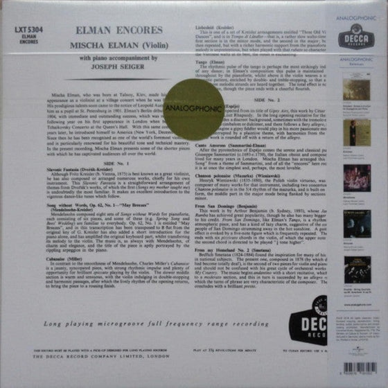 Mischa Elman – Encores (Dvorak, Mendelssohn, ...) - AudioSoundMusic