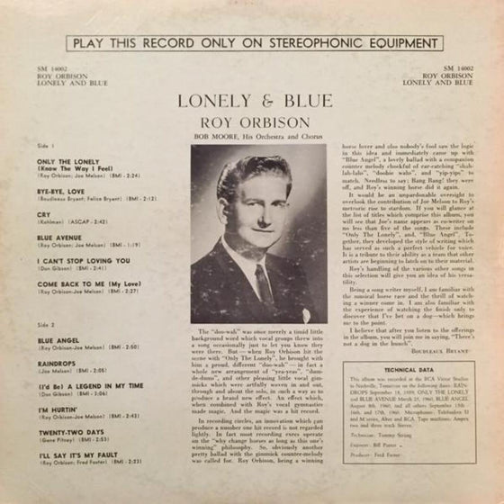 Roy Orbison – Lonely And Blue (Original Recordings Group - ORG - , 2LP, 45RPM) - AudioSoundMusic