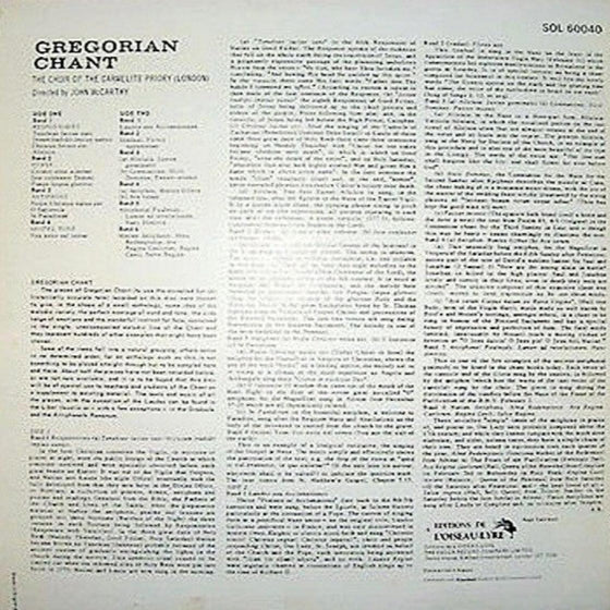 The Choir Of The Carmelite Priory, John McCarthy – Gregorian Chant - AudioSoundMusic