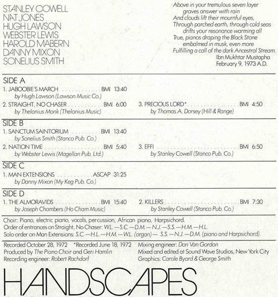 The Piano Choir featuring Stanley Cowell, Nat Jones & more - Handscapes (2LP) - AudioSoundMusic