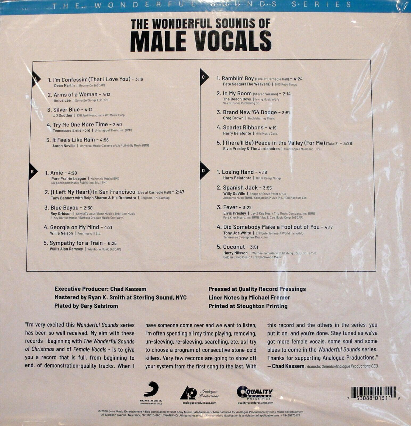 米CD Various The Wonderful Sounds Of Male Vocals CAPP131SA Analogue Productions /00110 The Wonderful Sounds Of Male Vocals (2LP) – AudioSoundMusic